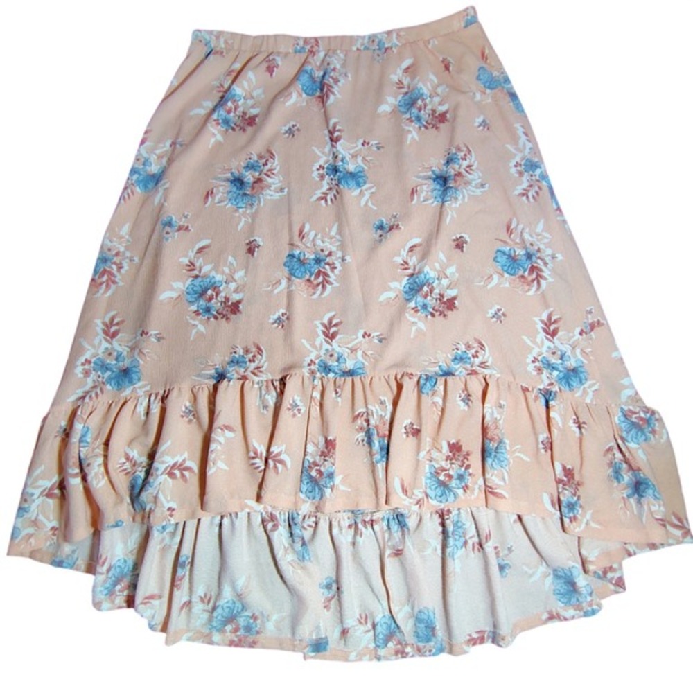 Plus Size Floral‎ Ruffle Maxi Skirt Light Peach hi lo stretchy spring garden